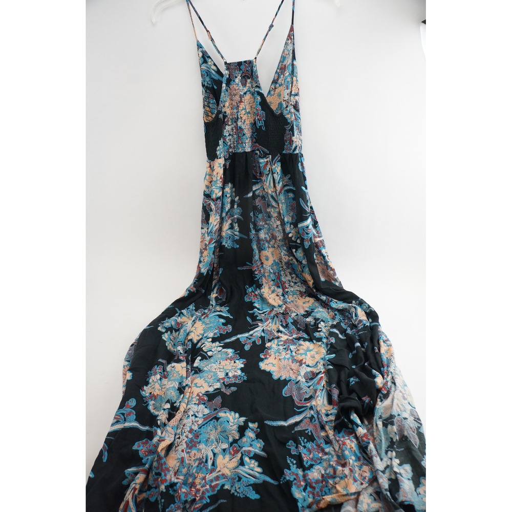 Free People Maxi Dress M Black Floral Smocked Intimately Rayon Excellent - Picture 5 of 5